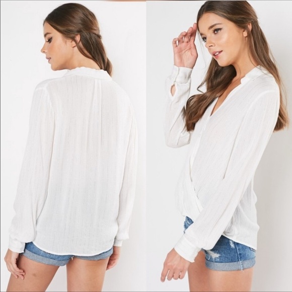 LAST ONE MEDIUM Metallic Thread Surplice shirt - Picture 4 of 4